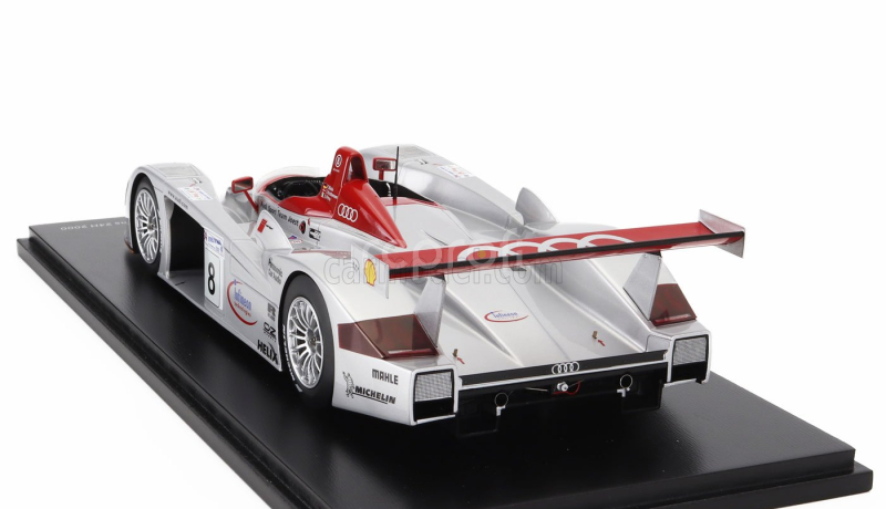 Spark-model Audi R8 3.6l Turbo V8 Team Audi Sport Joest N 8 Winner 24h Le Mans 2000 Frank Biela - Tom Kristensen - Emanuele Pirro 1:18 Silver Red