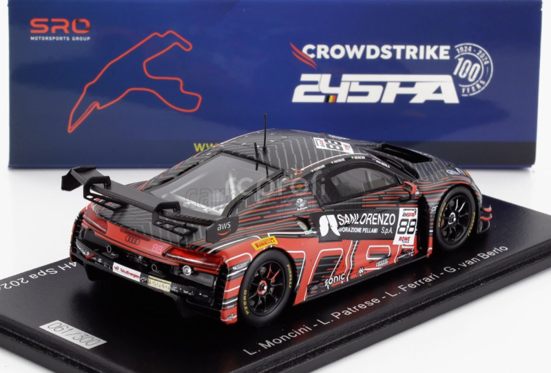 Spark-model Audi R8 Lms Gt3 Evo Ii 5.2l V10 Team Tresor Attempto Racing N 88 24h Spa 2024 Leonardo Moncini - Lorenzo Patrese - Lorenzo Ferrari - Glenn Van Berlo 1:43 Šedá Červená