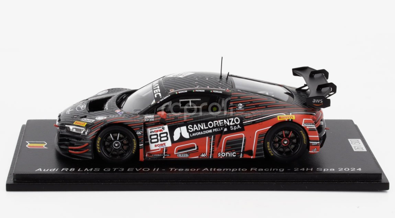 Spark-model Audi R8 Lms Gt3 Evo Ii 5.2l V10 Team Tresor Attempto Racing N 88 24h Spa 2024 Leonardo Moncini - Lorenzo Patrese - Lorenzo Ferrari - Glenn Van Berlo 1:43 Šedá Červená