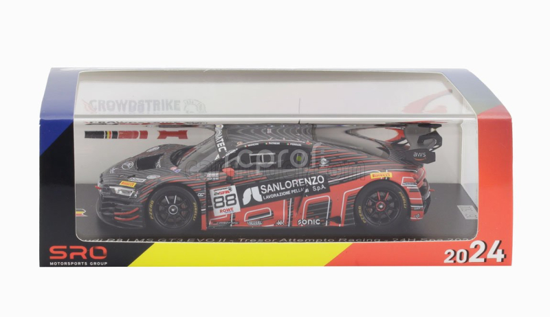 Spark-model Audi R8 Lms Gt3 Evo Ii 5.2l V10 Team Tresor Attempto Racing N 88 24h Spa 2024 Leonardo Moncini - Lorenzo Patrese - Lorenzo Ferrari - Glenn Van Berlo 1:43 Šedá Červená