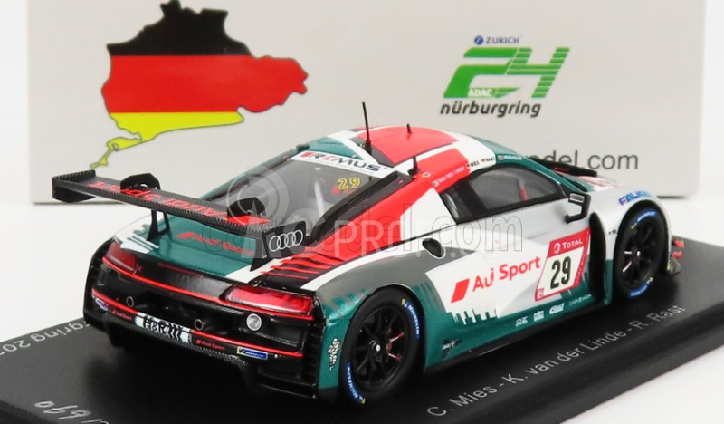 Spark-model Audi R8 Lms Gt3 Team Audi Sport Land N 29 24h Nurburgring 2021 C.mies - K.van Der Linde - R.rast 1:43 Bílá Šedá Modrá
