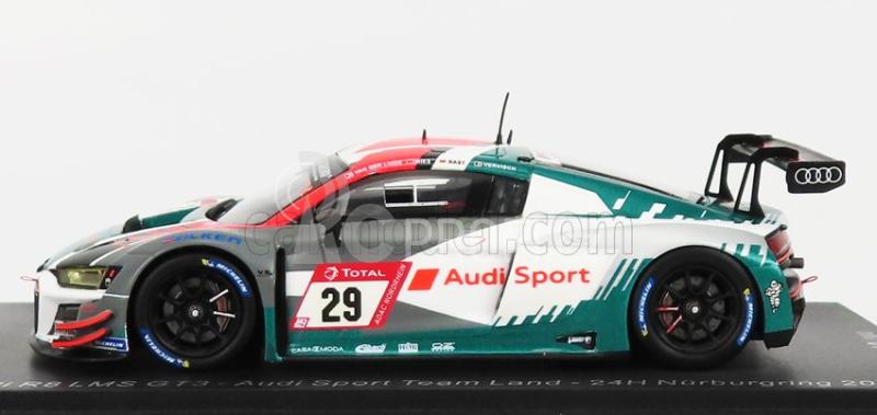 Spark-model Audi R8 Lms Gt3 Team Audi Sport Land N 29 24h Nurburgring 2021 C.mies - K.van Der Linde - R.rast 1:43 Bílá Šedá Modrá