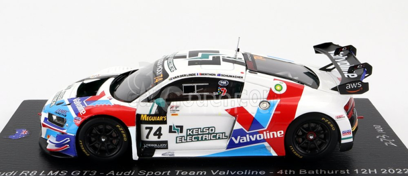 Spark-model Audi R8 Lms Gt3 Team Audi Sport Team Valvoline N 74 4th 12h Bathurst 2022 K.van Der Linde - N.berthon - B.schumacher 1:43 Bílá Modrá Červená
