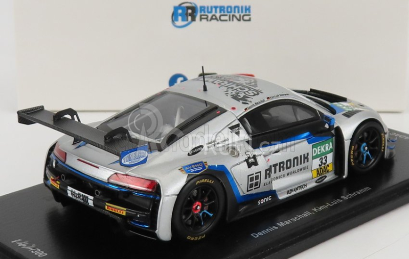 Spark-model Audi R8 Lms Gt3 Team Tece Rutronik Racing N 33 Adac Gt Masters Oschersleben 2021 D.marschall - K.l.schramm 1:43 Stříbrná Modrá Fluo