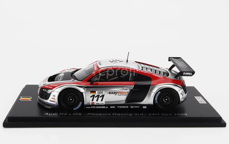 Spark-model Audi R8 Lms Team Phoenix Racing N 111 24h Spa 2009 Henri Moser - Marcel Fassler - Alex Margaritis - Marc Basseng 1:43 Silver Red