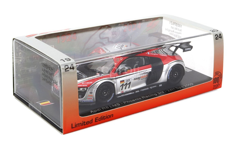 Spark-model Audi R8 Lms Team Phoenix Racing N 111 24h Spa 2009 Henri Moser - Marcel Fassler - Alex Margaritis - Marc Basseng 1:43 Silver Red