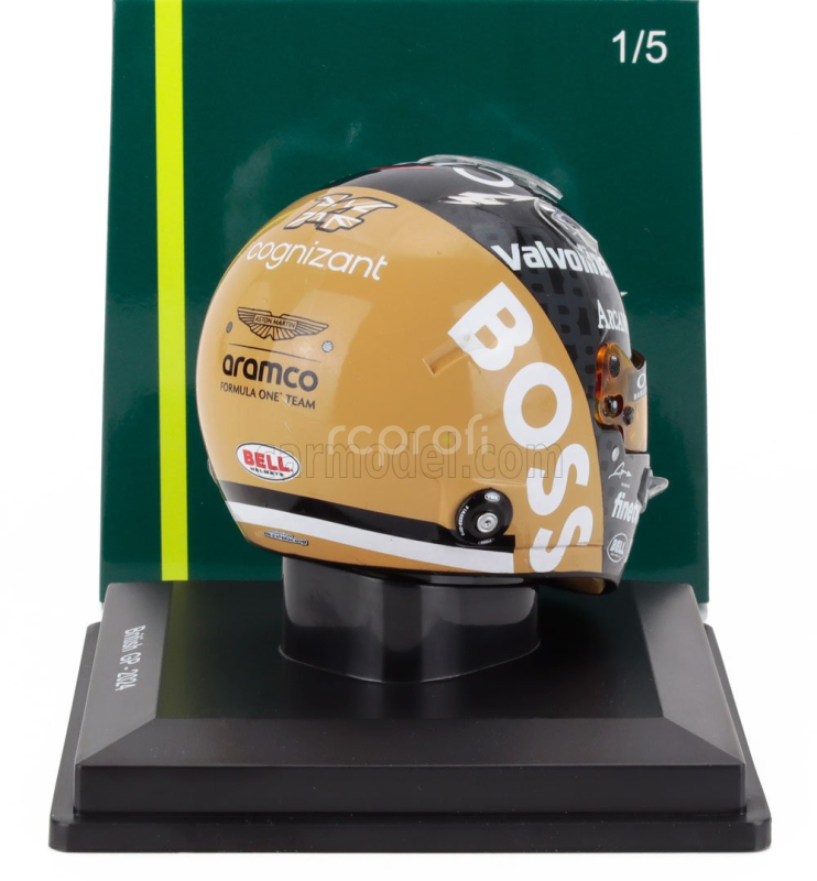Spark-model Bell helmet Casco Helmet F1 Fernando Alonso Team Aramco Cognizant Aston Martin N 14 British Gp 2024 1:5 Černé Zlato