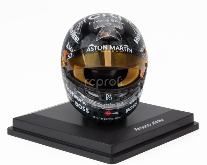Spark-model Bell helmet Casco Helmet F1 Fernando Alonso Team Aramco Cognizant Aston Martin N 14 British Gp 2024 1:5 Černé Zlato