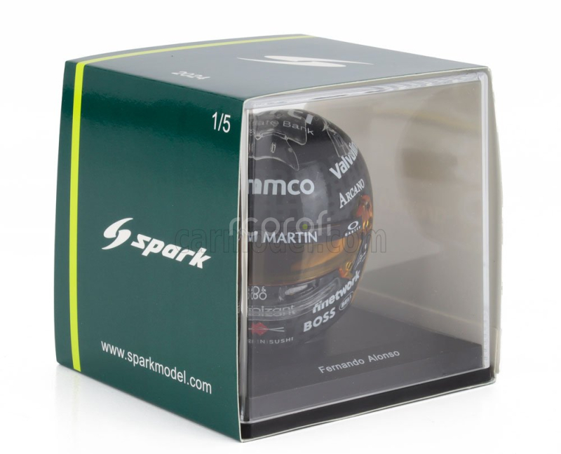 Spark-model Bell helmet Casco Helmet F1 Fernando Alonso Team Aramco Cognizant Aston Martin N 14 British Gp 2024 1:5 Černé Zlato