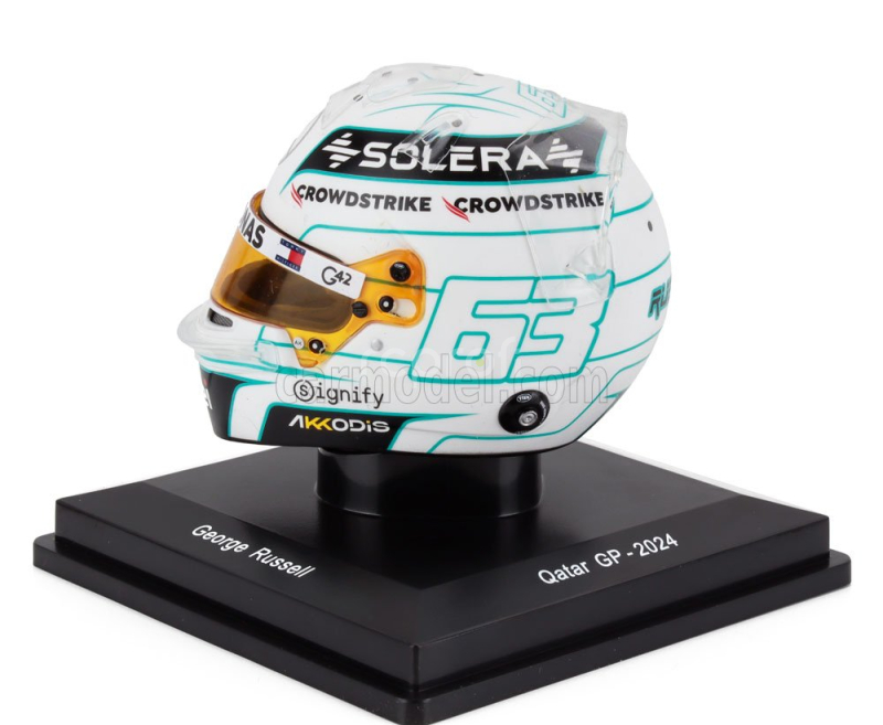 Spark-model Bell helmet Casco Helmet F1 George Russell F1 Team Mercedes Amg N 63 Qatar Gp 2024 1:5 Bílá