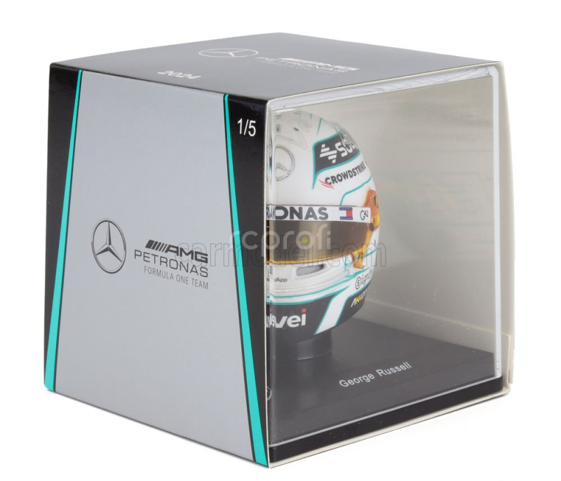 Spark-model Bell helmet Casco Helmet F1 George Russell F1 Team Mercedes Amg N 63 Qatar Gp 2024 1:5 Bílá