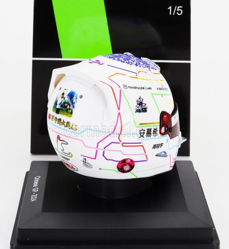 Spark-model Bell helmet Casco Helmet F1 Guanyu Zhou Team Stake Kick Sauber N 24 China Gp 2024 1:5 Bílá