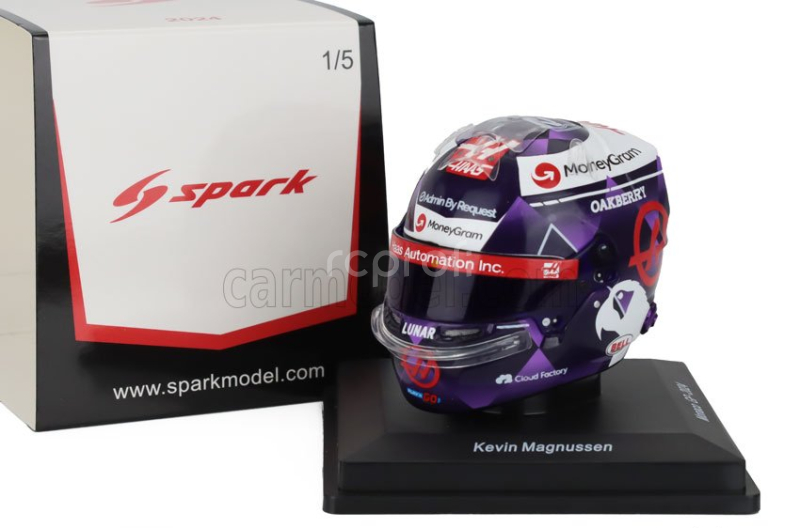 Spark-model Bell helmet Casco Helmet F1 Kevin Magnussen Team Haas N 20 Monaco Gp 2024 1:5 Modrá Violetová