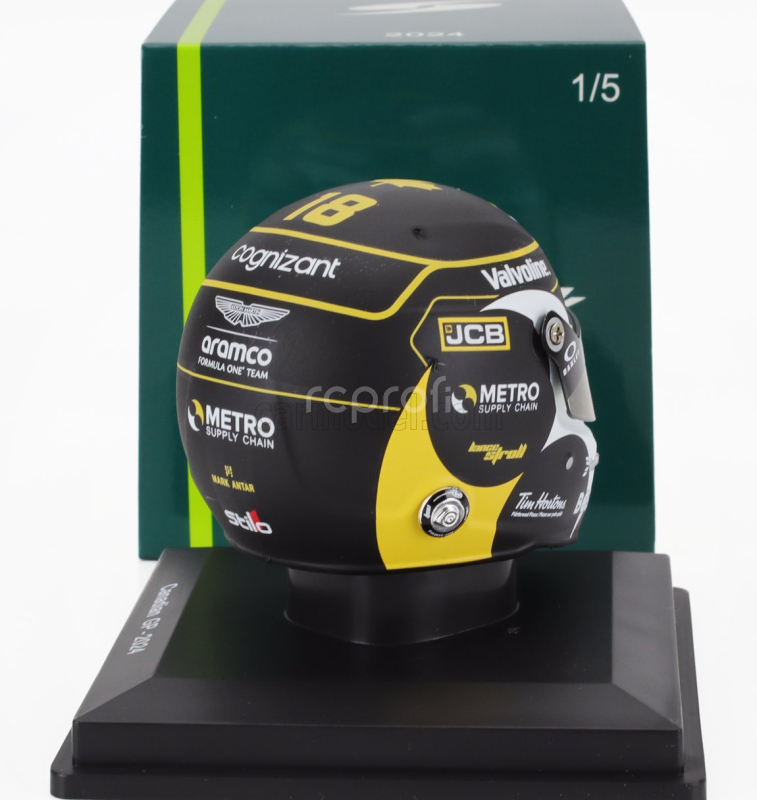Spark-model Bell helmet Casco Helmet F1 Lance Stroll Team Aramco Cognizant Aston Martin N 18 Canada Gp 2024 1:5 Black