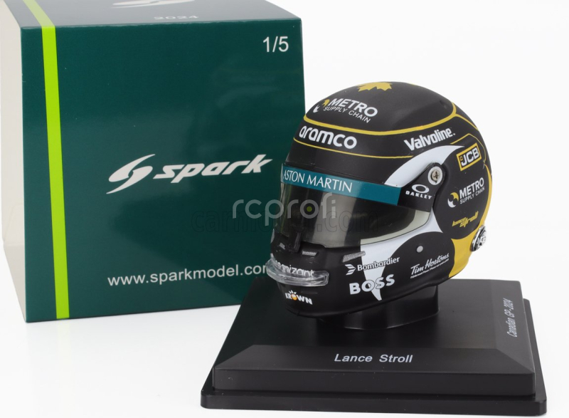Spark-model Bell helmet Casco Helmet F1 Lance Stroll Team Aramco Cognizant Aston Martin N 18 Canada Gp 2024 1:5 Black