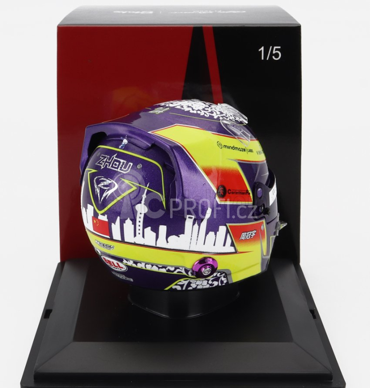 Spark-model Bell helmet F1  Casco Helmet Alfa Romeo C43 Team Stake N 24 Season 2023 Guanyu Zhou 1:5 Žlutá Bordeaux