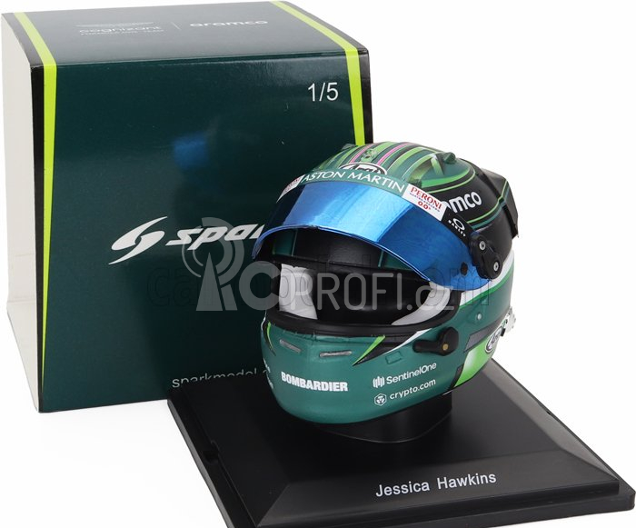 Spark-model Bell helmet F1  Casco Helmet Aston Martin Amr23 Team Aramco Cognizant N 0 F1 Test 2023 Jessica Hawkins 1:5 Zelená