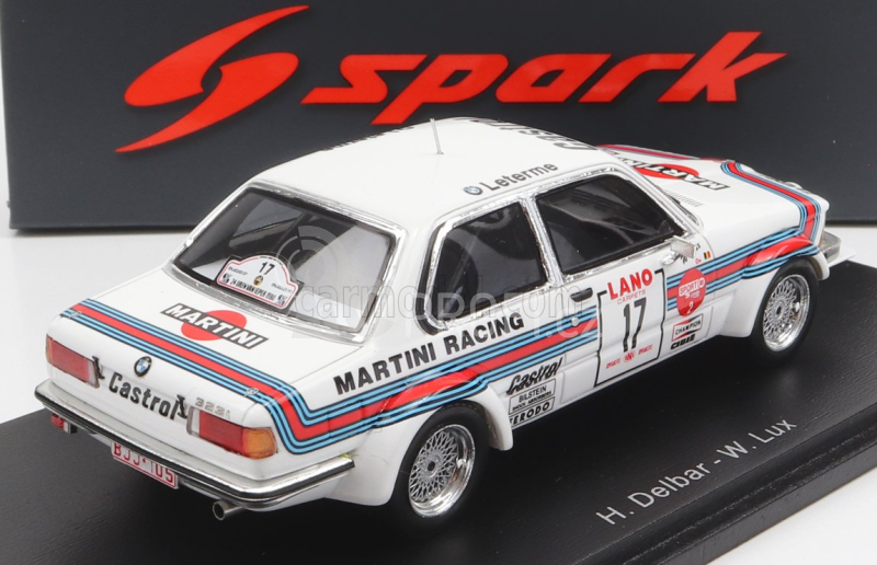 Spark-model BMW 3-series 323i Martini N 17 24h Rally Ypres 1980 H.delbar - W.lux 1:43 Bílá Červená Modrá