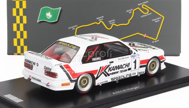 Spark-model BMW 3-series M3 E30 N 1 Macau Guia Race 1989 Altfrid Heger 1:43 Bílá Červená