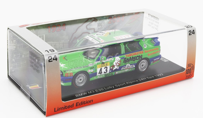 Spark-model BMW 3-series M3 Team Ian Khan N 43 24h Spa 1992 Ian Khan - Damien Van De Poele - Masahiro Kimoto 1:43 Zelená