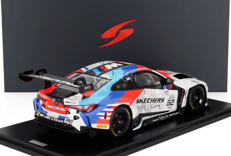 Spark-model BMW 4-series M4 Gt3 3.0l Turbo Team Wrt N 32 3rd 24h Spa 2024 Dries Vanthoor - Sheldon Van Der Linde - Charles Weerts 1:18 Bílá Modrá Červená