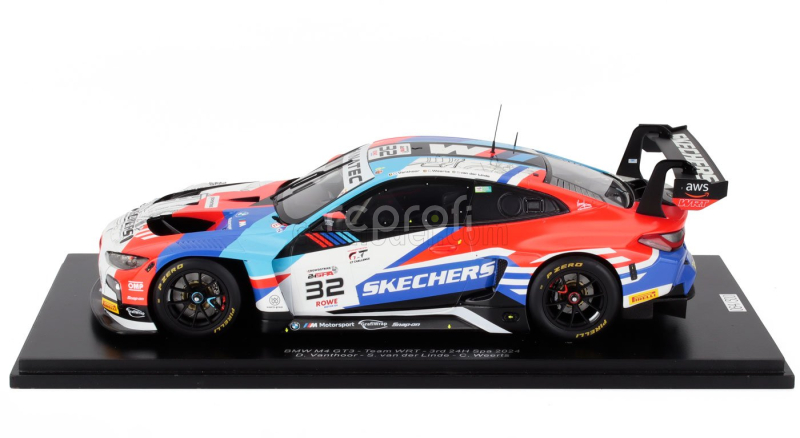 Spark-model BMW 4-series M4 Gt3 3.0l Turbo Team Wrt N 32 3rd 24h Spa 2024 Dries Vanthoor - Sheldon Van Der Linde - Charles Weerts 1:18 Bílá Modrá Červená