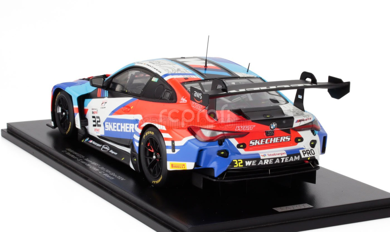 Spark-model BMW 4-series M4 Gt3 3.0l Turbo Team Wrt N 32 3rd 24h Spa 2024 Dries Vanthoor - Sheldon Van Der Linde - Charles Weerts 1:18 Bílá Modrá Červená