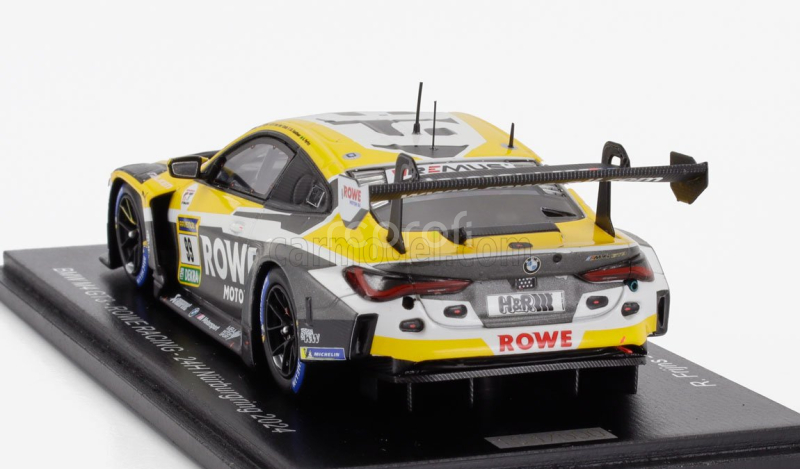 Spark-model BMW 4-series M4 Gt3 Team Rowe Racing N 99 24h Nurburgring 2024 R.frijns - S.van Der Linde - D.vanthoor - A.farfus 1:43 Šedá Žlutá Bílá