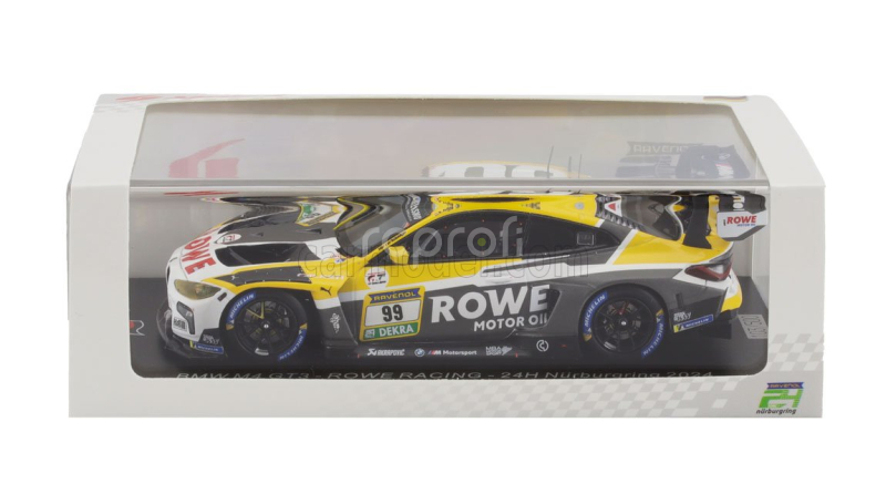 Spark-model BMW 4-series M4 Gt3 Team Rowe Racing N 99 24h Nurburgring 2024 R.frijns - S.van Der Linde - D.vanthoor - A.farfus 1:43 Šedá Žlutá Bílá