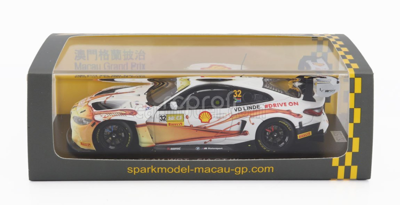 Spark-model BMW 4-series M4 Gt3 Team Wrt N 32 Fia Gt World Cup Macau 2023 Sheldon Van Der Linde 1:43 Bílá Žlutá