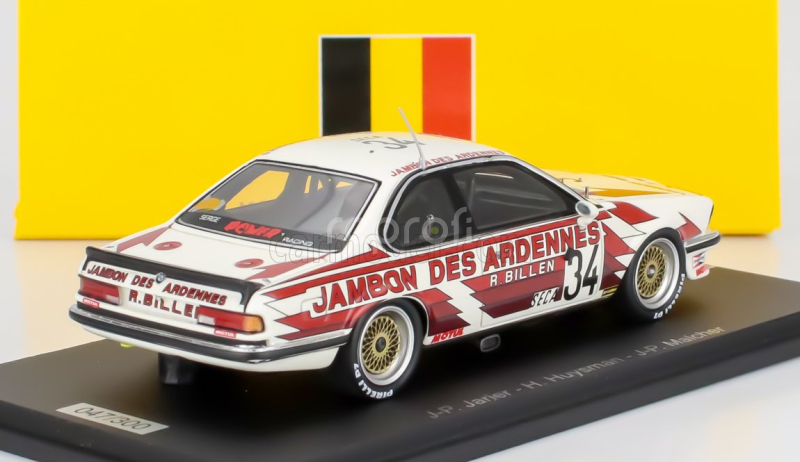 Spark-model BMW 6-series 635 Csi M N 34 24h Spa 1984 Jean Pierre Jarier - Harald Huysman - Jean Pierre Malcher 1:43 Bílá Červená