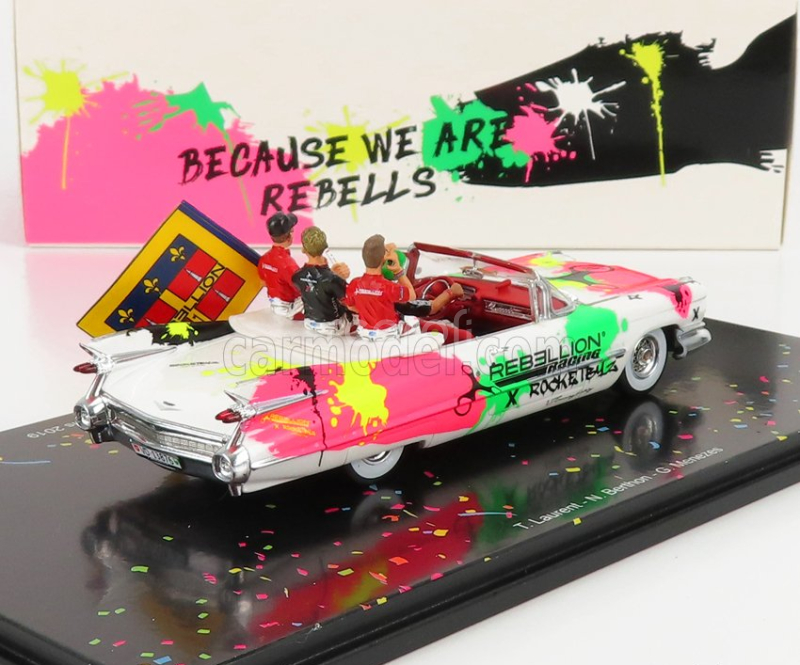 Spark-model Cadillac Eldorado Biarritz Cabriolet 1959 - Parade Des Pilotes Team Rebellion Racing 24h Le Mans 2019 T.laurent - G.menezes - N.berthon 1:43 Bílá Růžová Černá