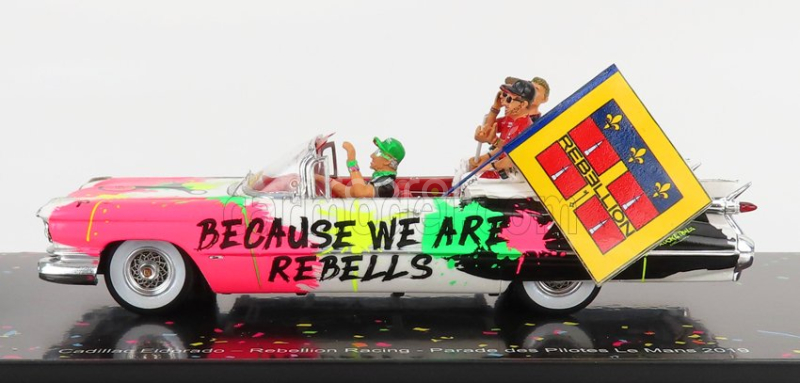 Spark-model Cadillac Eldorado Biarritz Cabriolet 1959 - Parade Des Pilotes Team Rebellion Racing 24h Le Mans 2019 T.laurent - G.menezes - N.berthon 1:43 Bílá Růžová Černá