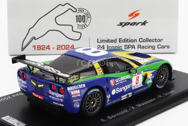 Spark-model Chevrolet Corvette C6.r Z06 Team Sangari Brazil N 8 24h Spa 2009 Enrique Bernoldi - Xavier Maassen - Roberto Streit 1:43 Modrá Zelená Žlutá