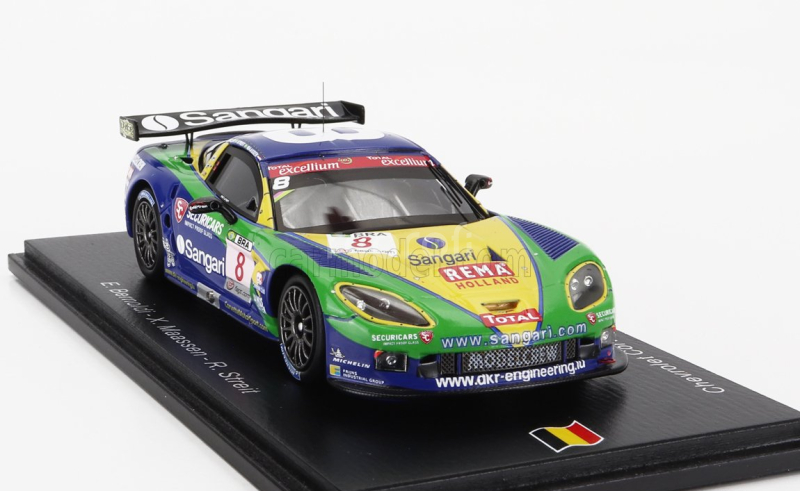 Spark-model Chevrolet Corvette C6.r Z06 Team Sangari Brazil N 8 24h Spa 2009 Enrique Bernoldi - Xavier Maassen - Roberto Streit 1:43 Modrá Zelená Žlutá