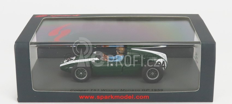 Spark-model Cooper F1  T51 Climax Team Cooper Car Company N 24 Winner Monaco Gp Jack Brabham 1959 World Champion 1:43 Zelená Bílá