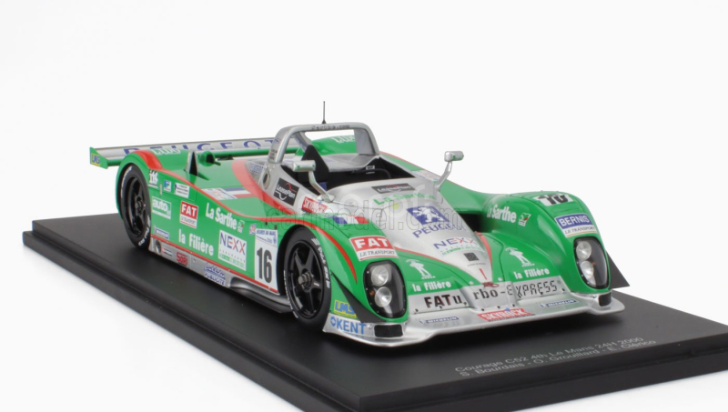Spark-model Courage C52 Peugeot A32 3.2l Turbo V6 Team Pescarolo Sport N 16 4th 24h Le Mans 2000 S.bourdais - O.grouillard - E.clerico 1:18 Zelené Stříbro