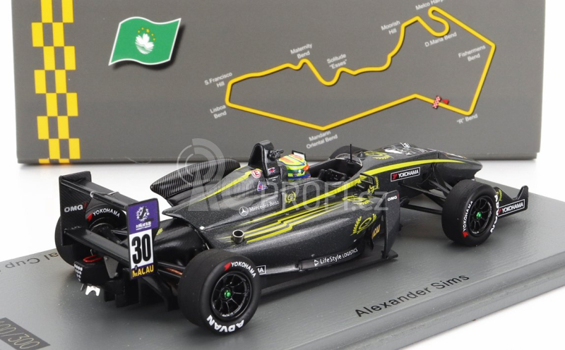 Spark-model Dallara F3  Team Double R Racing N 30 3rd Macau Gp International Cup 2015 Alexander Sims 1:43 Black