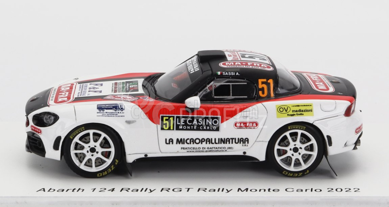 Spark-model Fiat 124 Rally Rgt N 51 Rally Montecarlo 2022 A.sassi - Romei 1:43 Bílá Červená Černá