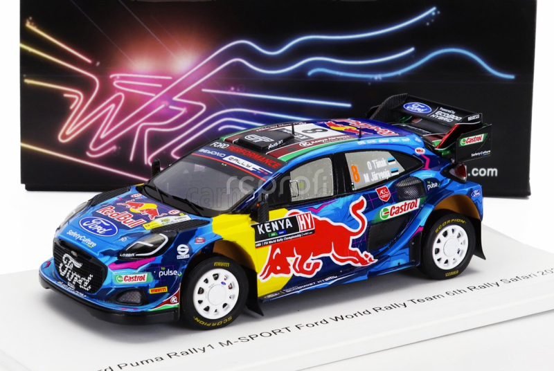 Spark-model Ford england Puma Rally1 Team Ford World Rally M-sport N 8 6th Rally Safari 2023 Ott Tanak - Martin Jarveoja 1:43 Modrá Žlutá Červená