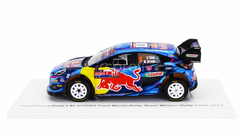 Spark-model Ford england Puma Rally1 Team Ford World Rally M-sport N 8 Winner Rally Chile 2023 Ott Tanak - Martin Jarveoja 1:43 Modrá Žlutá Červená