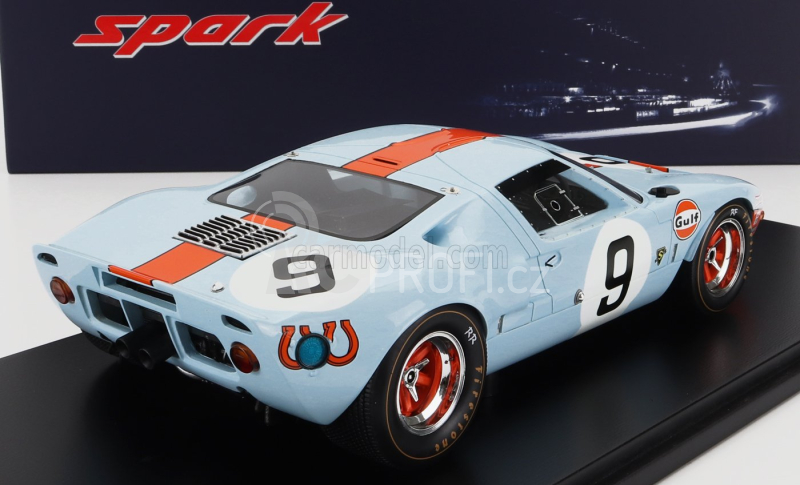 Spark-model Ford usa Gt40 4.9l V8 Team Jw Automotive Engineering Gulf N 9 Winner 24h Le Mans 1968 L.bianchi - P.rodriguez - Con Vetrina - With Showcase 1:18 Světle Modrá Oranžová