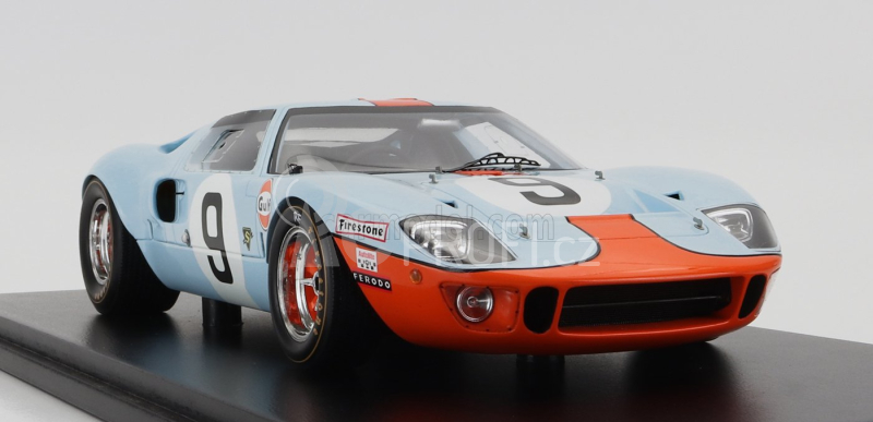 Spark-model Ford usa Gt40 4.9l V8 Team Jw Automotive Engineering Gulf N 9 Winner 24h Le Mans 1968 L.bianchi - P.rodriguez - Con Vetrina - With Showcase 1:18 Světle Modrá Oranžová