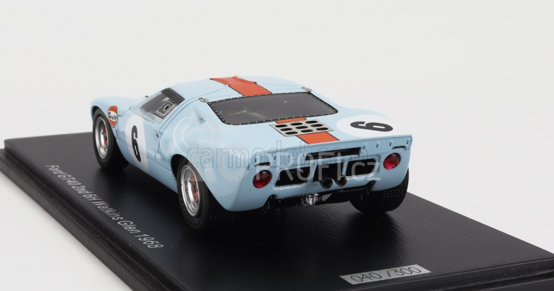 Spark-model Ford usa Gt40 Gulf N 6 2nd 6h Watkins Glen 1968 P.hawkins - D.hobbs 1:43 Světle Modrá Oranžová