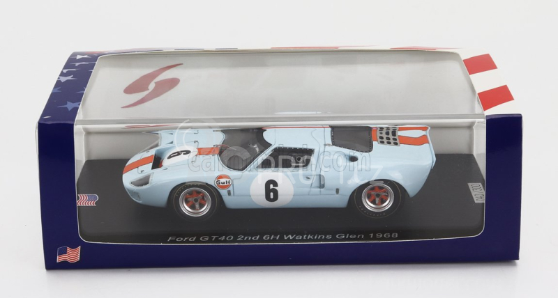 Spark-model Ford usa Gt40 Gulf N 6 2nd 6h Watkins Glen 1968 P.hawkins - D.hobbs 1:43 Světle Modrá Oranžová