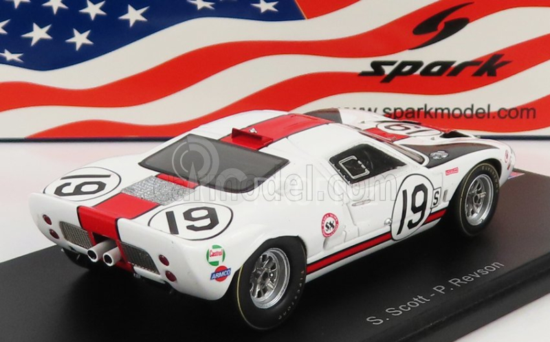 Spark-model Ford usa Gt40 Mkiv 7.0l V8 N 19 3rd 12h Sebring 1966 S.scott - P.revson 1:43 Bílá Červená Šedá