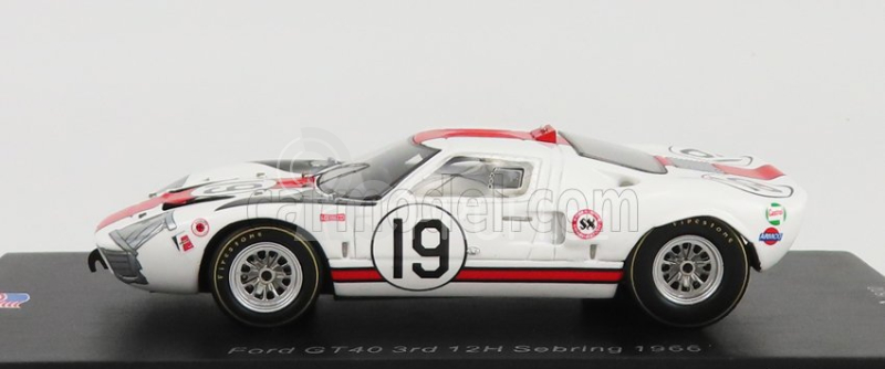 Spark-model Ford usa Gt40 Mkiv 7.0l V8 N 19 3rd 12h Sebring 1966 S.scott - P.revson 1:43 Bílá Červená Šedá