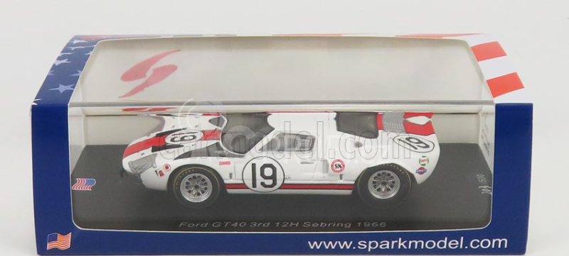Spark-model Ford usa Gt40 Mkiv 7.0l V8 N 19 3rd 12h Sebring 1966 S.scott - P.revson 1:43 Bílá Červená Šedá