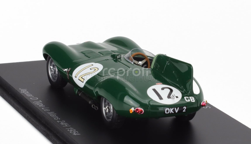 Spark-model Jaguar D-type 3.4l S6 Spider Team Jaguar Cars Ltd N 12 24h Le Mans 1954 Stirling Moss - Peter Walker 1:43 Zelená