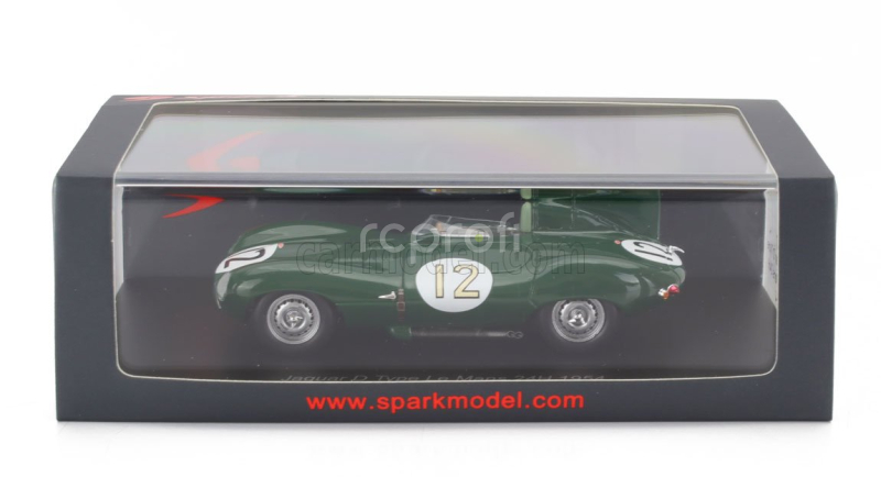 Spark-model Jaguar D-type 3.4l S6 Spider Team Jaguar Cars Ltd N 12 24h Le Mans 1954 Stirling Moss - Peter Walker 1:43 Zelená